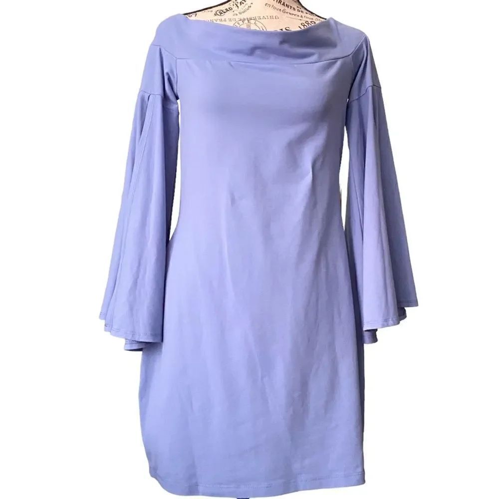 Susana Monaco Blue Mini Dress with Bell Sleeve in Size Large Made in USA